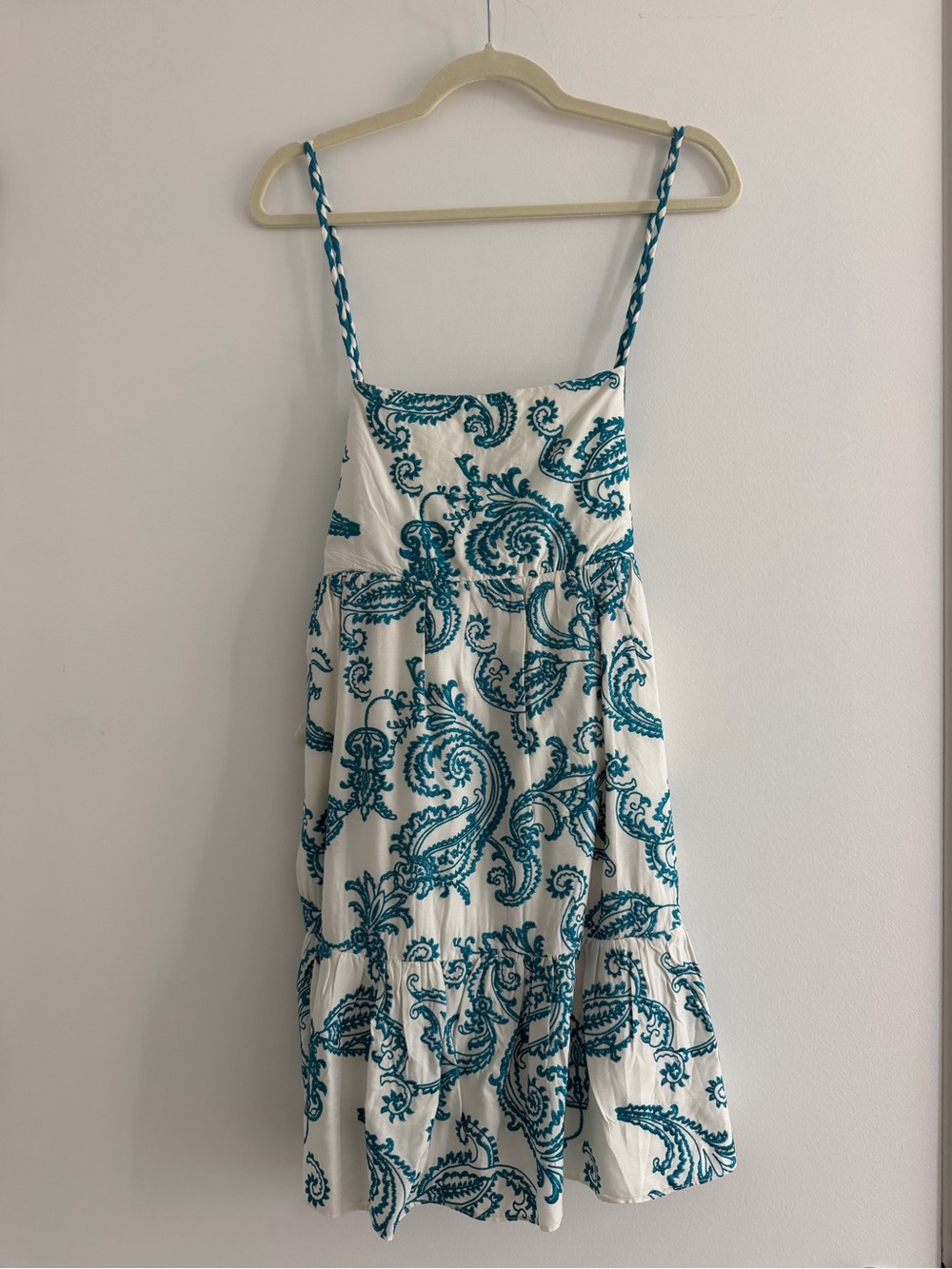 Alice + Olivia White Dress with Teal Paisley Print